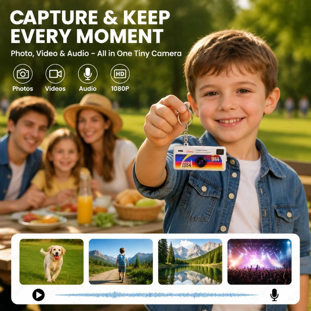 1080p Mini Thumb Camera Keychain Portable Video Camcorder Memory Card Support with Flash for Party Event Decoration Prop