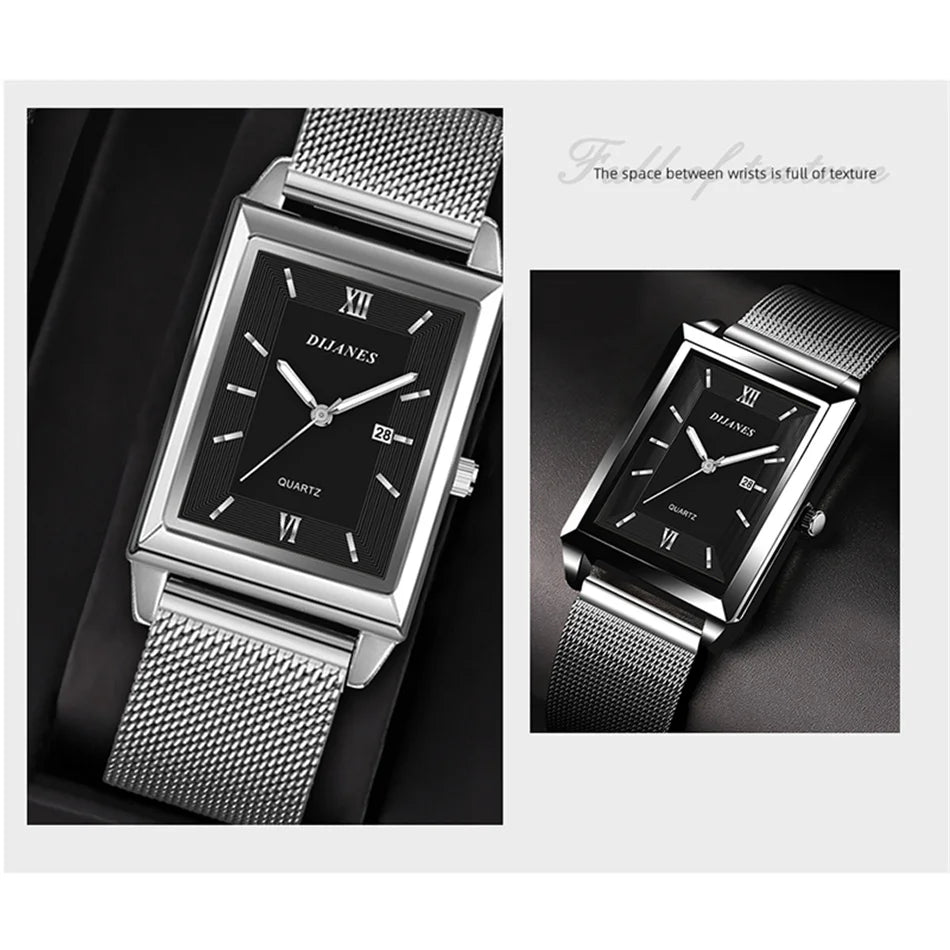 Men's Calendar Date Sport & Leisure Leather Clock 2023 Luxury Business Golden Stainless Steel Mesh Band Quartz Man Watches
