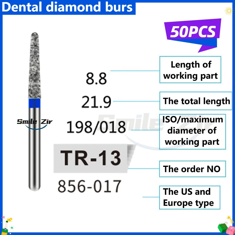 50Pcs Dental Dentist Diamond Burs Drill FG 1.6mm Bur for High Speed Handpiece FG Dental Bur Stomatology Dentistry Grinding Tools