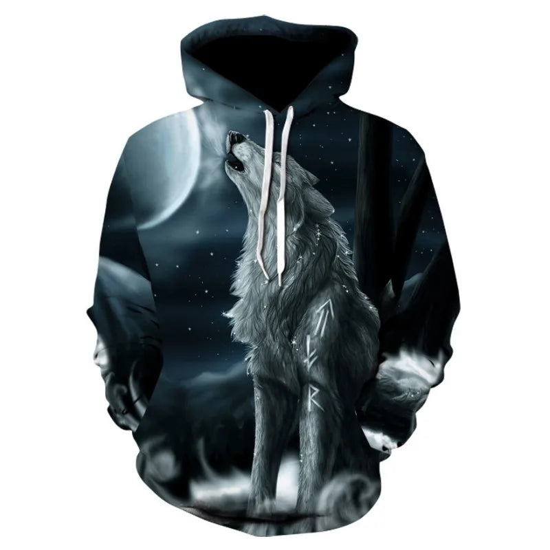 2023 Men's Oversized Hoodie 3D Wolf Animals Pattern Ferocious Warrior Fashion Sweatshirt Loose Street Funny Tracksuits Fitness