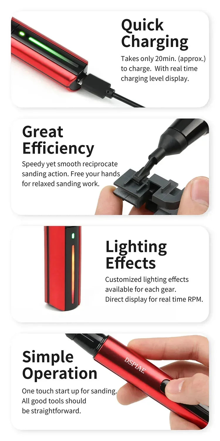 DSPIAE DIY ES-A Plastic Model Electric Reciprocating Sander USB Charge Grinding Pen Sanding Heads Sandpaper Military Craft Tools