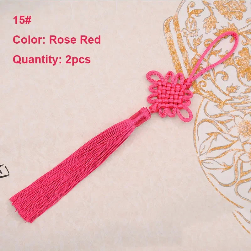 2Pcs Tassel Fringe Handmade Silk Floss Chinese Knot Tassel Bangs Flower Tassel for DIY Craft Door Car Handing Home Decor