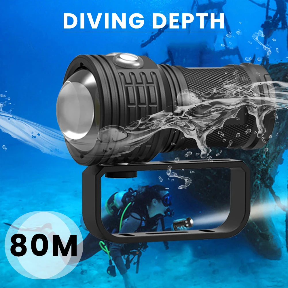 Asafee DRC01 COB LED 6000LM 80M Underwater Diving Flashlight White Red Blue 80° Light 500M Range Torch IPX8 Waterproof Lantern