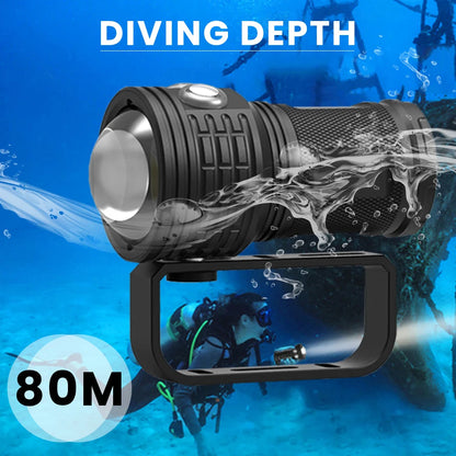 Asafee DRC01 COB LED 6000LM 80M Underwater Diving Flashlight White Red Blue 80° Light 500M Range Torch IPX8 Waterproof Lantern