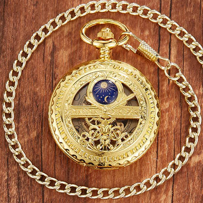 Zhaiyue semi-automatic mechanical pocket watch with carved stars and moon phases, hollowed out dial for male and female students