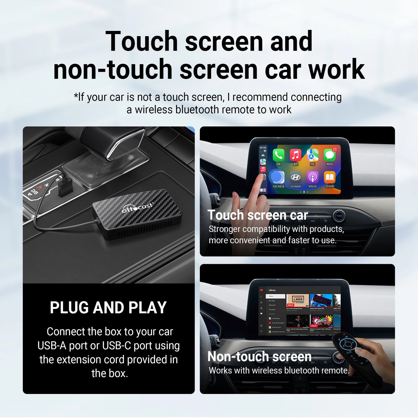 OTTOCAST Wireless CarPlay Android Auto Adapter Play2Video Pro Video Box New WiFi Car Accessories for Youtube for Netflix