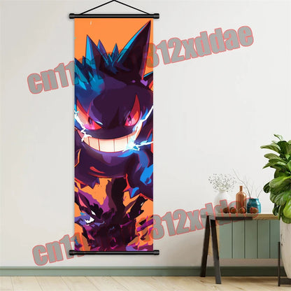 Pokemon Anime, Bulbasaur, Charizard, Eevee, Pikachu, Print Art White Canvas Scroll Painting Modern Room Decor Wall Art Painting