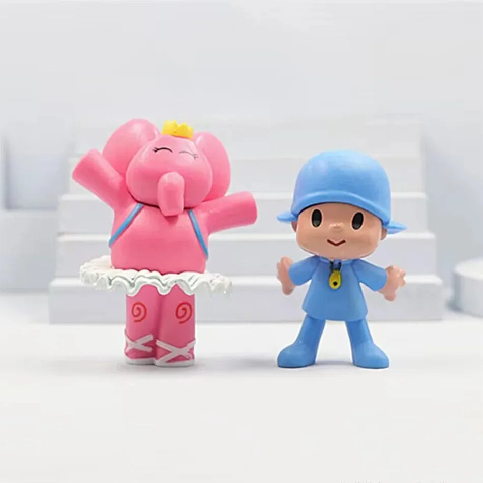 7Pcs @@ Set Pocoyo Animal Toy Bird Duck Elephant Doll Model Scene Ornaments Anime Cartoon Cute Pvc Figures Toys **