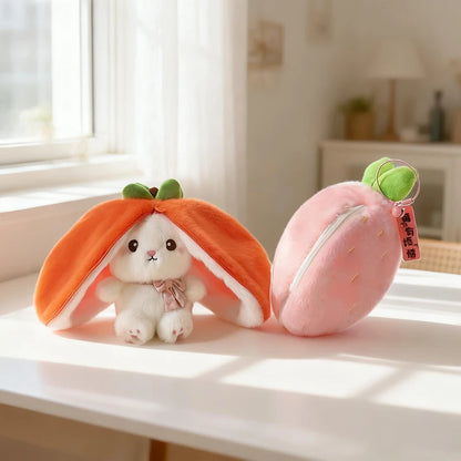 New Cute Fruit Bunny Plush Toy Creative Durian Pineapple Carrot Strawberry Turn Into Rabbit Soft Doll Birthday Christmas Gift