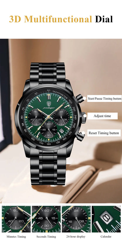 POEDAGAR Luxury Fashion Men Wristwatch Waterproof Luminous Chronograph Date Man Watch Stainless Steel Sport Quartz Men's Watches