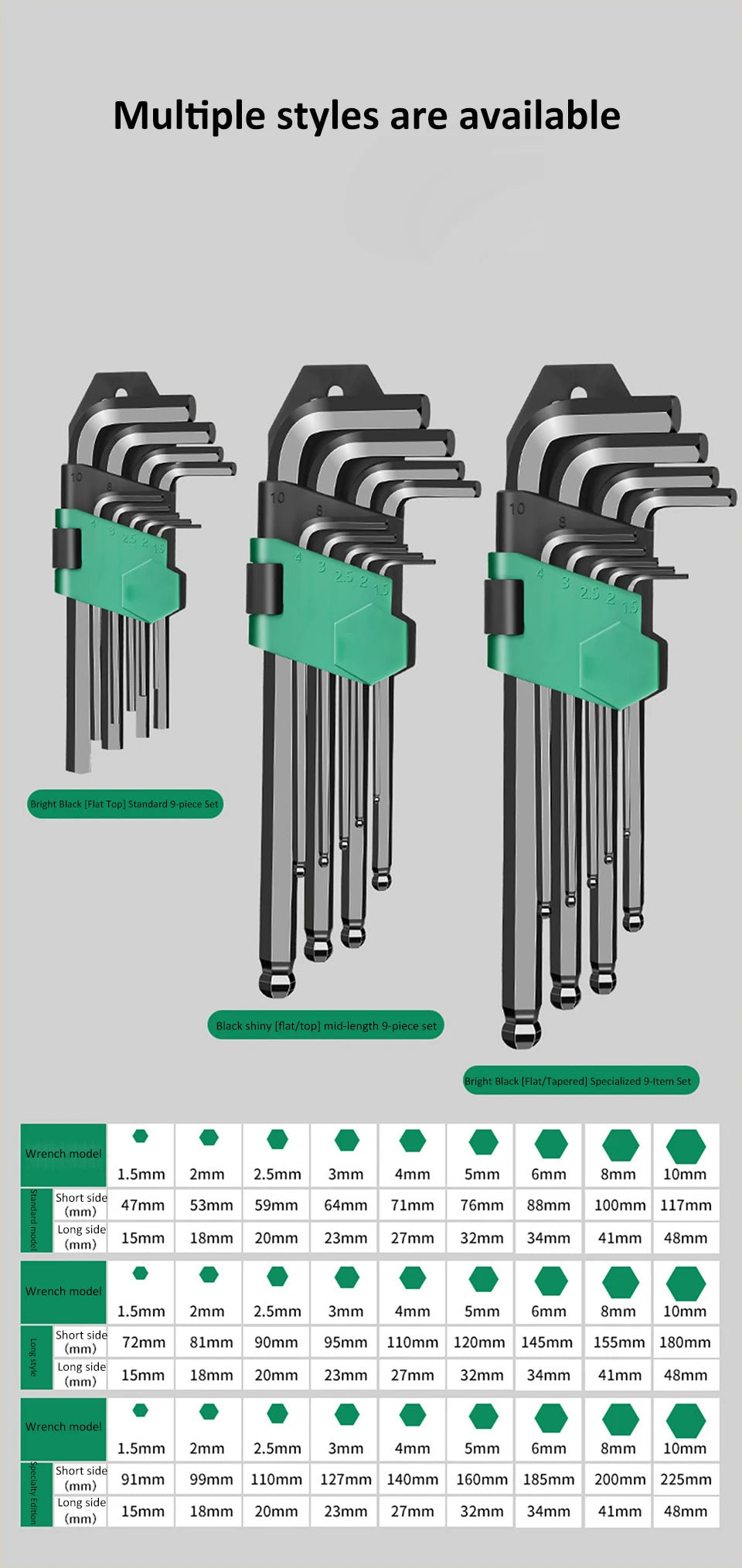 9Pcs Hex Wrench Set L Type Allen Key Set 1.5-10MM Hexagon Flat Ball Torx Star Head Spanner Screwdriver Set Household Hand Tools