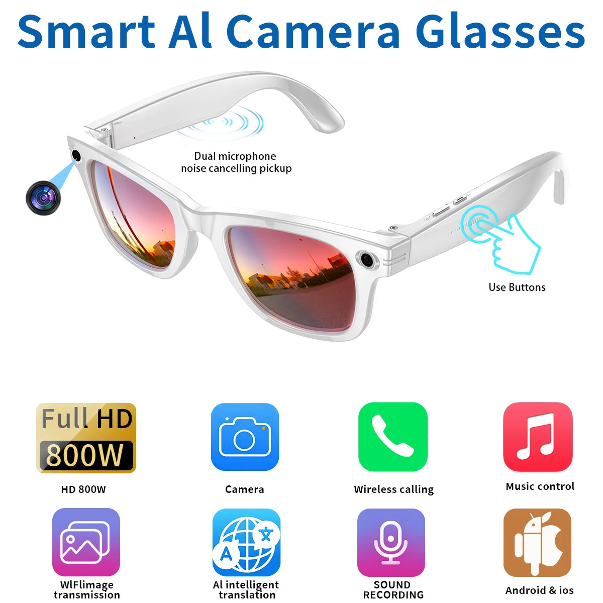 2026 New AI Smart Glasees With 800W Camera Video Recording AI Photo Recognition Bluetooth Call Translation Voice Sunglasses Man