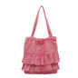 Cute Plaid Cotton Tote Bag Large Capaci Lace Trim Women's Summer 2026 Simple Lady Handbag Soft Shoulder Bags Bolsa Feminina