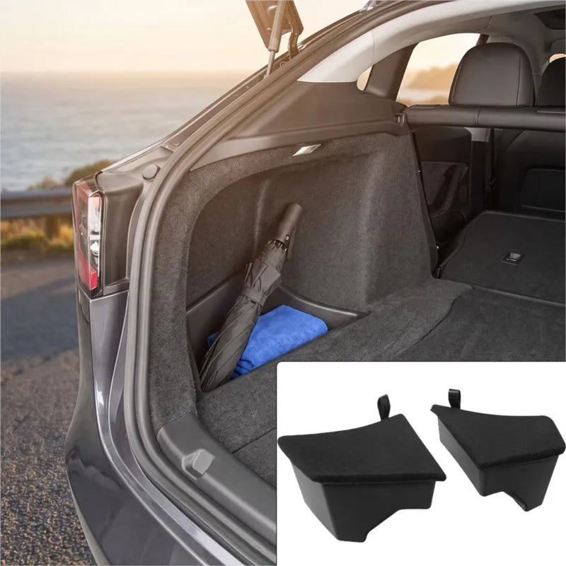 For 2025 2026 Tesla Model 3 Highland Trunk Storage Bins Rear Trunk Organizer Trunk Side Box With Carpeted TPE Lids Accessories