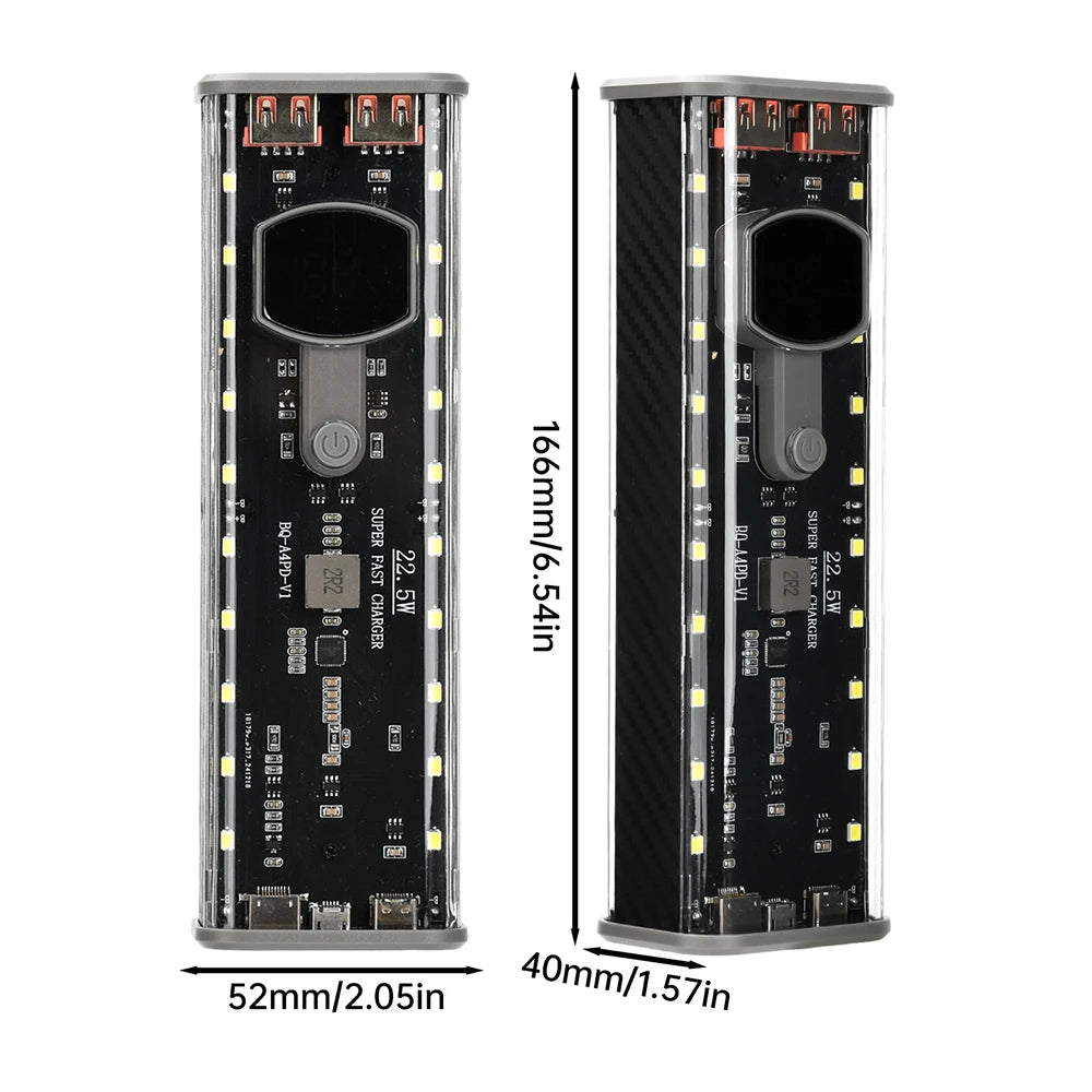 4*21700 DIY Power Bank Case PD22.5W Transparent Quick Charge Battery Box LED Screen Battery Case Kit With Light For Huawei