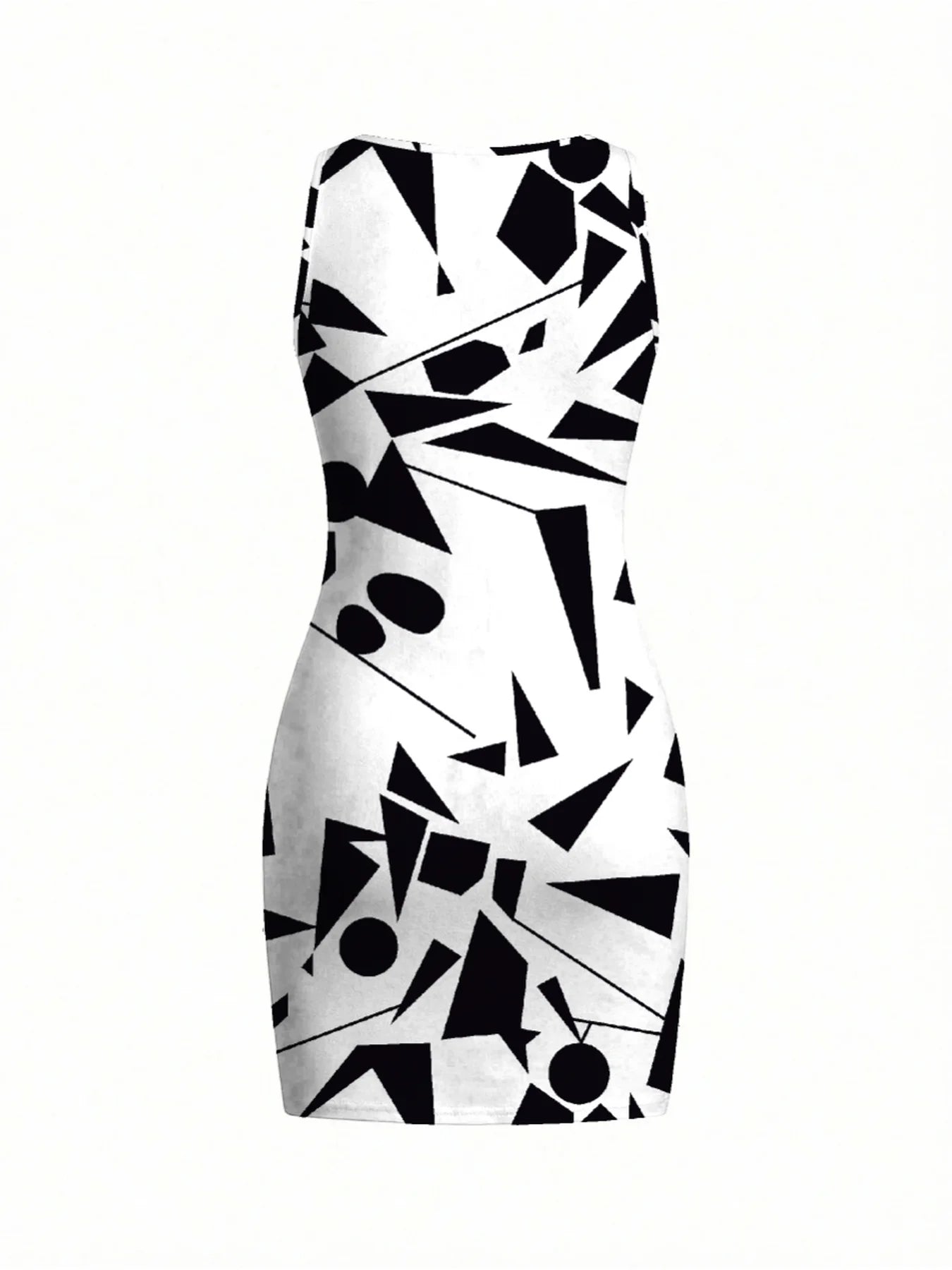 Women's Geometric Pattern Sleeveless Dress Mini Skirt round Neck Summer Casual Elegant Comfortable Printed Fashion