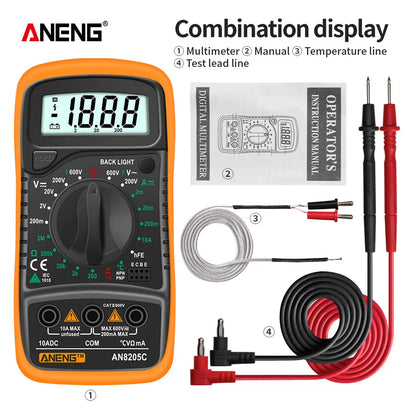 Digital Multimeter Professional ANENG AN8205C AC/DC Voltage Meter DC Current Resistance Diode -40℃~1000℃ LCD Backlight Tester