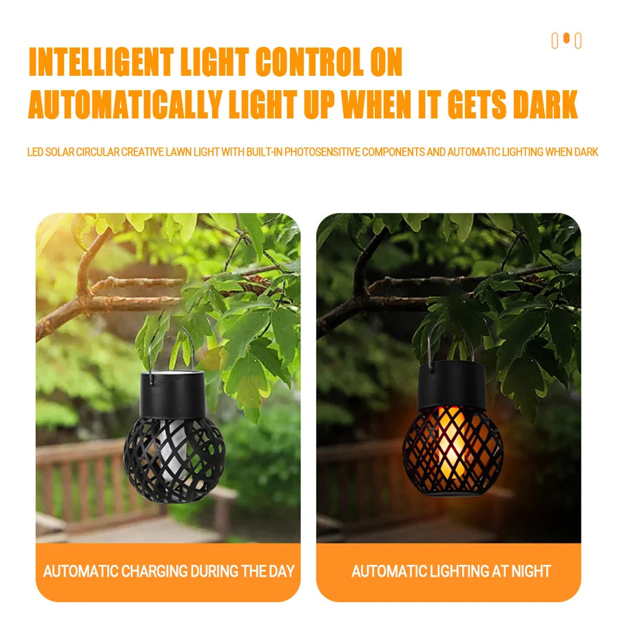 Solar LED Outdoor Flame Effect Hanging Lantern Out Waterproof Garden Decoration Lamp Solar Fairy Light For Patio Garden Yard