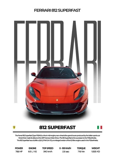 Classic Red Performance Sports Car Wall Art M3 F40 812 FS90 Luxury Car HD Canvas Print Poster Home Living Room Bedroom No Frame