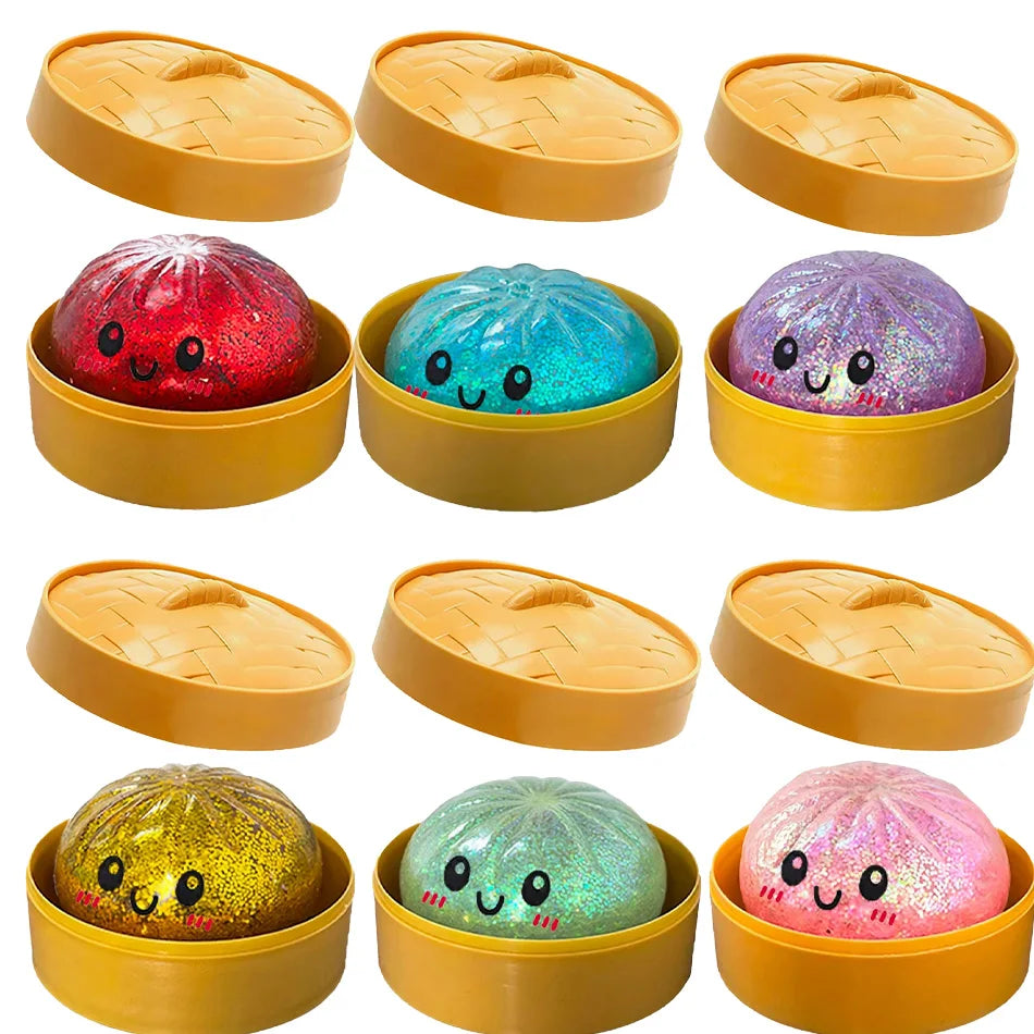 Glitter dumpling squishies Glitter Dumpling Squishy with Box Dumplings Sensory Dumpling Pressure Toy for Stress Relief