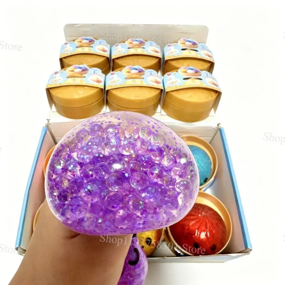 Colorful Dumpling Squishes Stress Balls Fidget Sensory Toys Simulation Food Squishies Bun with Steamer Squeeze Dough Ball Gifts