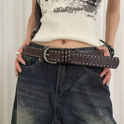 New Women Belt Women's Jeans Tie-in Ladies' Belt Fashion Personality Rivet Belt Senior Black Fashion