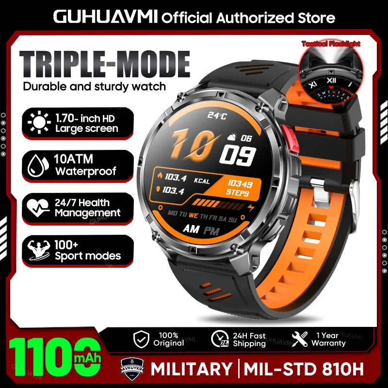 2026 New T-REX3 1100mAh Battery SmartWatch 10ATM Waterproof Compass Altitude HD Bluetooth call Sports Flashlight Smart Watch Men