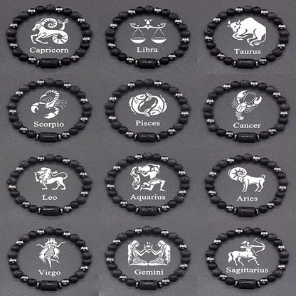 12 Zodiac Constellation Signs Bracelets for Men Women Real Natural Tiger Eye Stone Bead Bracelet Leo Taurus Charm Couple Jewelry