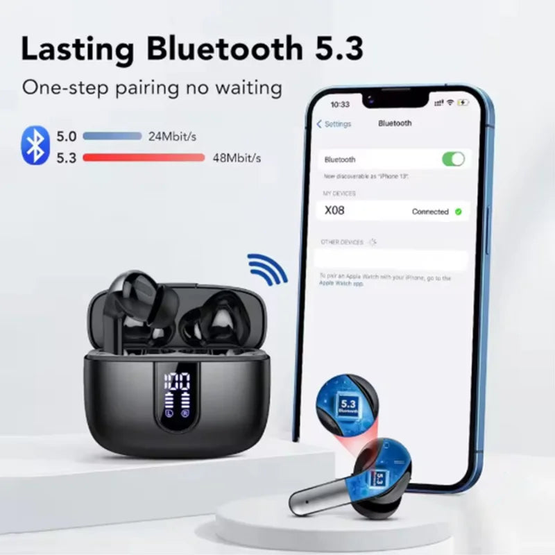 X87 In-Ear Headphones with LED Digital Display HiFi Stereo Earphones Long-lasting Headsets Phones Laptops Widely Compatible