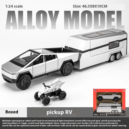 Cyber Truck Pickup Trailer RV Metal Alloy Toy Car Model Die-Casting Off-Road Vehicle Men's Gift Collection Truck Ornaments