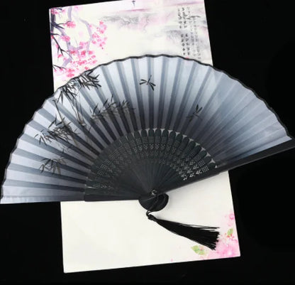 Retro Style Folding Fan Female Japanese Pattern Retro Cloth Art Craft Gift Home Decoration Ornament Dancing Hand Fan