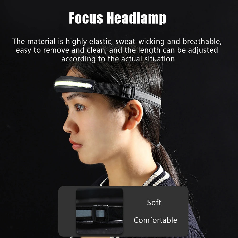 High Power COB Headlamp USB Rechargeable Lamp with 4 Lighting Modes Portable Light with Red/White Light Outdoor Camping Lantern