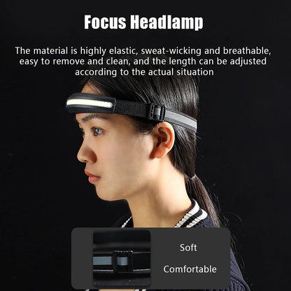 High Power COB Headlamp USB Rechargeable Lamp with 4 Lighting Modes Portable Light with Red/White Light Outdoor Camping Lantern