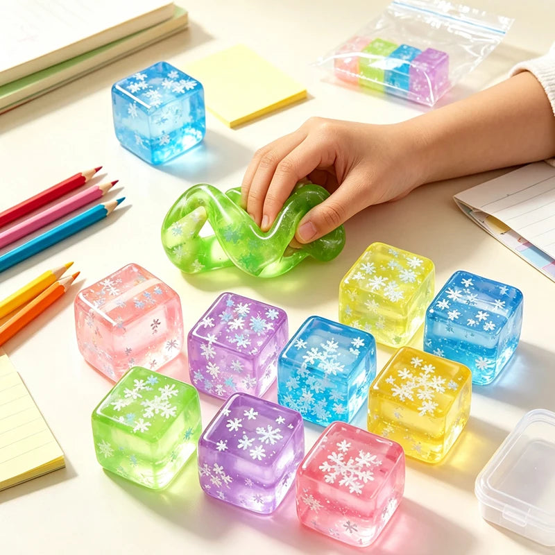 Summer Refreshing Water Cube Squeezable Stress Relief Toy Washable TPR Transparent Stress Relief Squeezable Soft Squishy Block