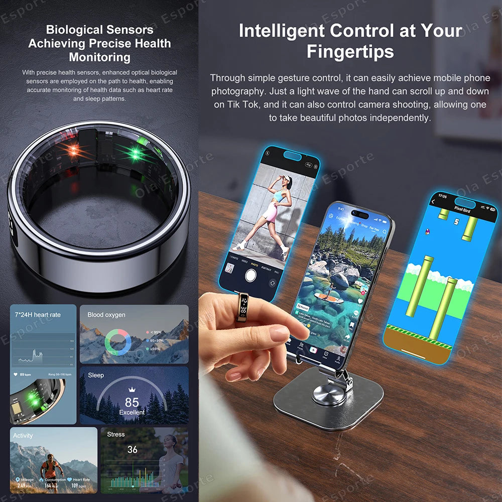 New R11 Smart Ring Men Women LED Display Screen Heart Rate Blood Oxygen Monitoring Waterproof Multi Sports Modes Smartrings 2025