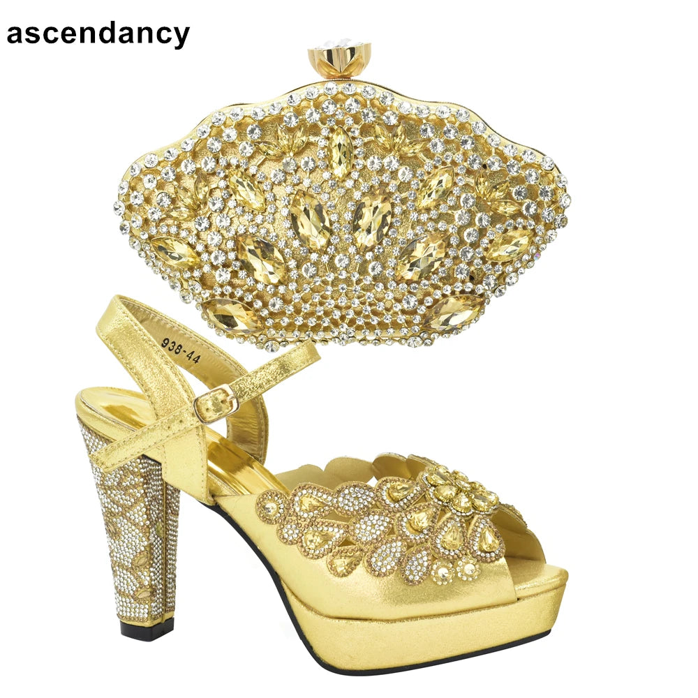 New Italian Shoes and Bags Matching Set with Rhinestone Shoes for Women 2025 Designer Luxury High Heels  Shoes for Women Elegant