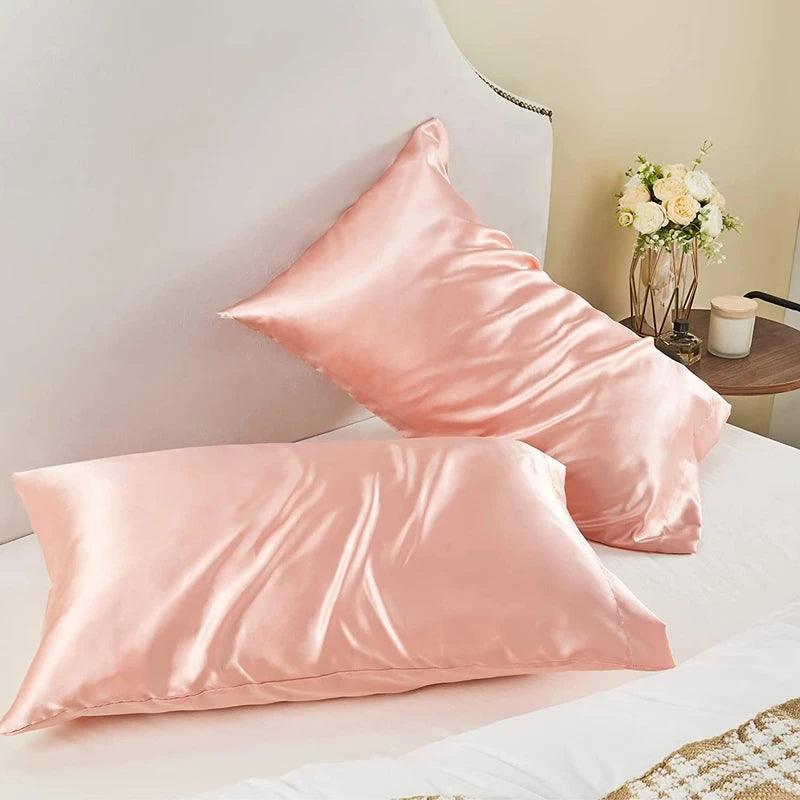 New 2pcs Nordic Pure Emulation Silk Pillowcase White Black Grey Decorative Pillow Covers Luxury Comfortable Home Bedding Cases
