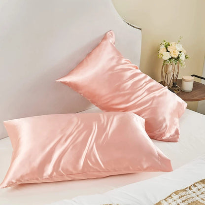 New 2pcs Nordic Pure Emulation Silk Pillowcase White Black Grey Decorative Pillow Covers Luxury Comfortable Home Bedding Cases
