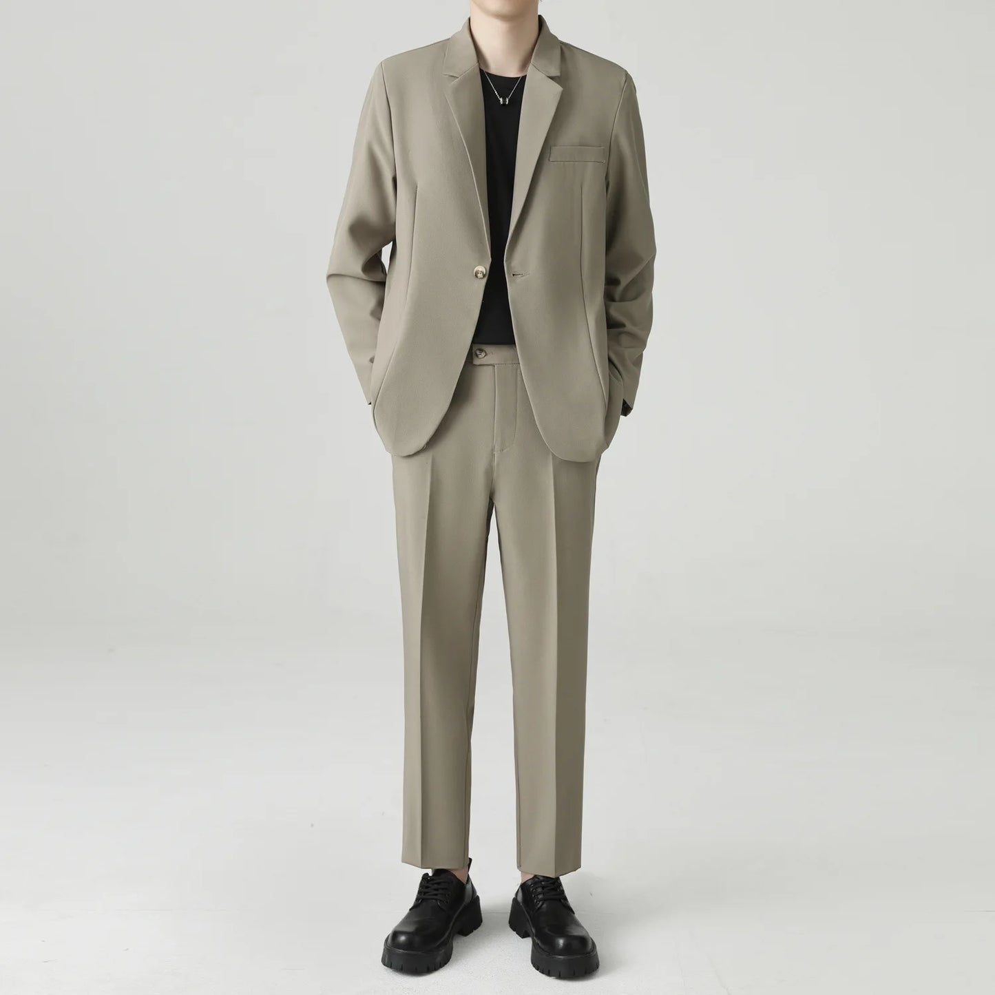 Suits Men's Fashionable Banquet Solid-color Dance Host Casual Wedding Banquet Dress Performance Korean-style Rugged Smart Suit