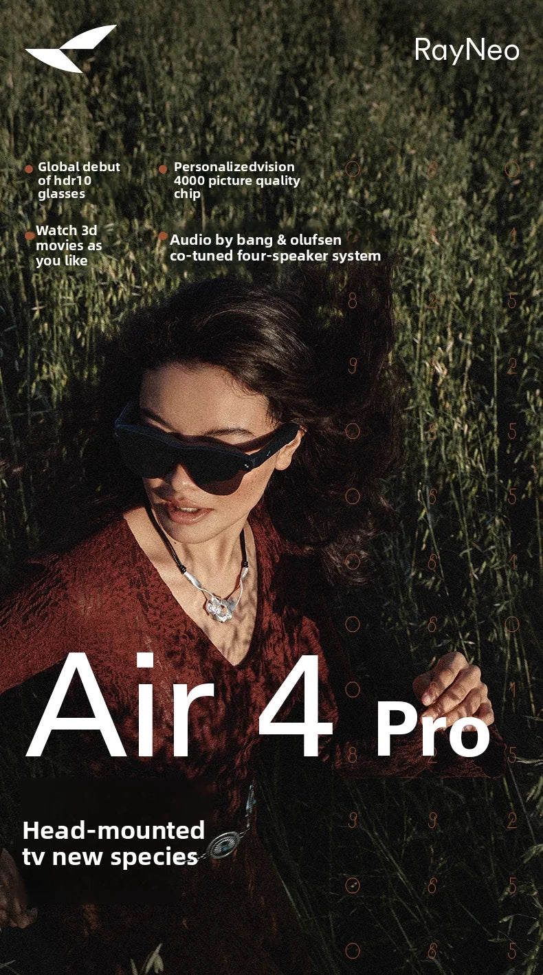 Okulary AR Rayneo Air 4 Pro Smart 3G sterowane głosem, wodoodporność IPX-5, nagrywanie wideo 4K, montowane na głowie, zgodność z protokołem DP