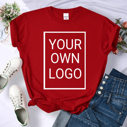 Custom DIY LOGO Women T-Shirt Summer Y2K Streetwear Comfortable Female Short Sleeves Crewneck Customized Pattern Tee Tops