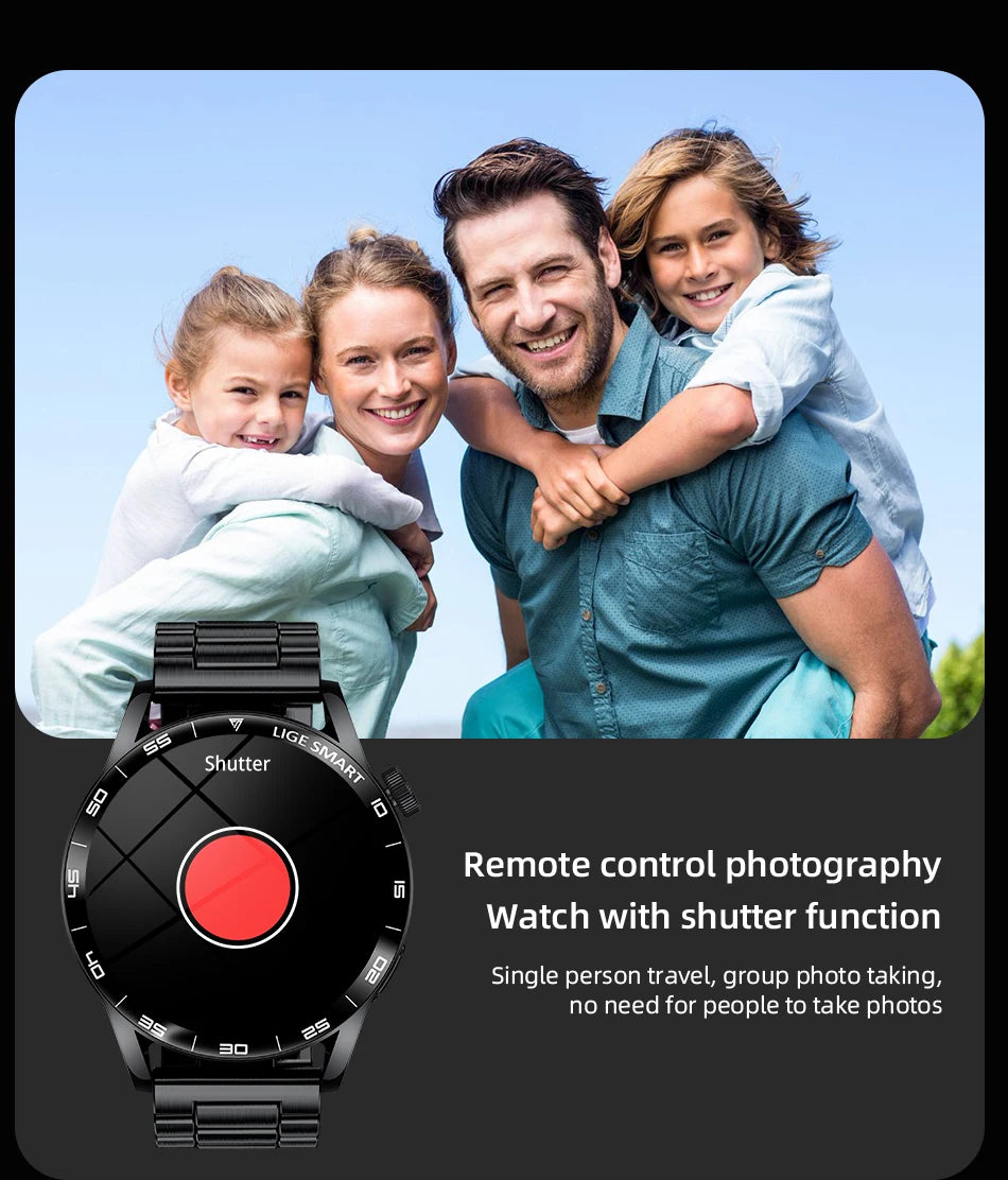 LIGE Full Touch Smartwatch Outdoor Military Smart Watch 1.38" HD Screen Bluetooth Call IP68 Waterproof Sport Fitness Watches Men