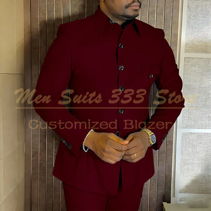 Safari Men's Suits For Business Elegant Single Breasted Blazer Lining 2 Piece Jacket Pants Outfits Regular Length Blazer