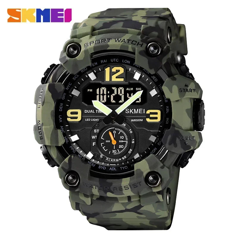 Skmei Dual Movement 3 Time Sport Wristwatch Mens Waterproof Electronic Watches Montre Homme Shockproof Digital Men Watch 1637