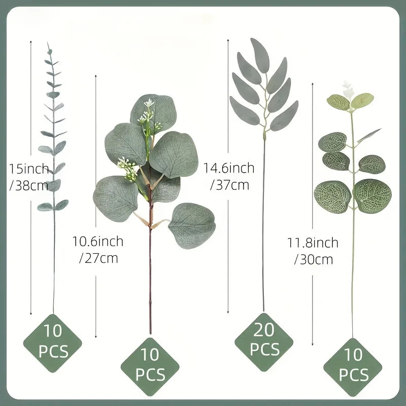 50/90PCS Artificial Flowers Bouquets Mixed Eucalyptus Leaves Willow Silver Eucalyptus Cuttings for Wedding Floral DIY Home Decor