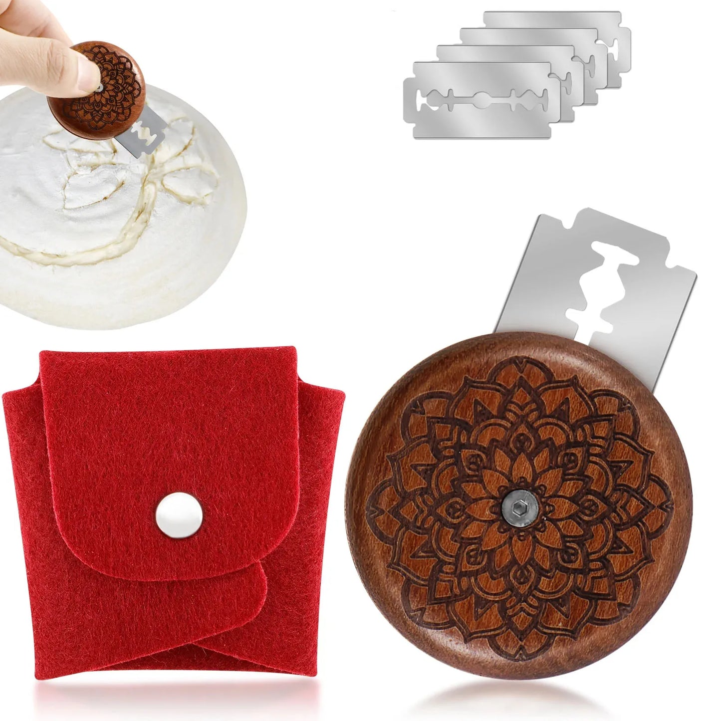 Bread Lame Dough Score Cutting Tools Wooden Scraper French Bakery Lame With 5 Blades Knife Arc Curved Slicer Cutter Bake Tools