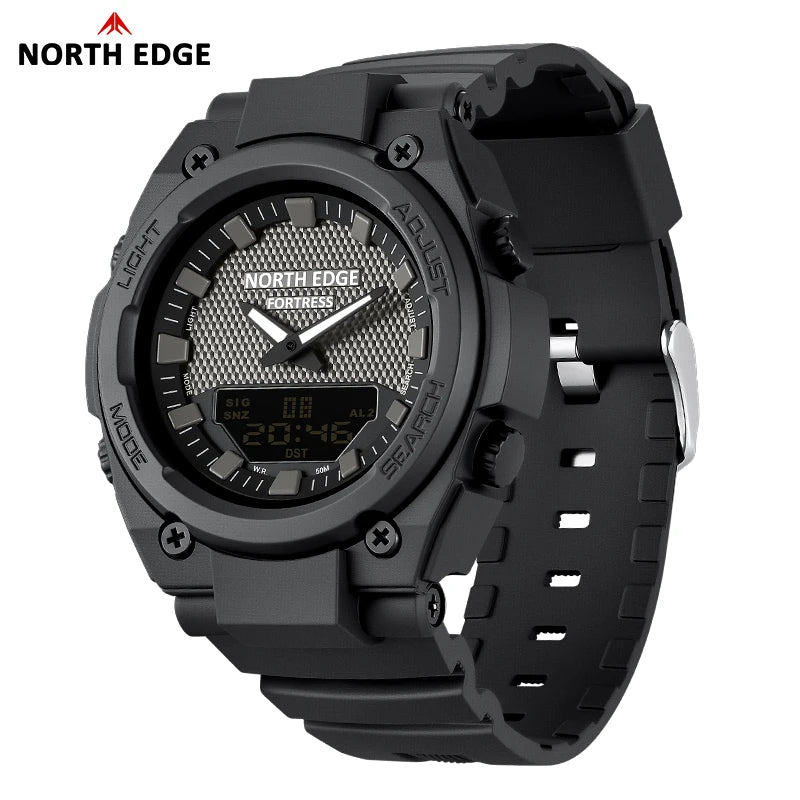 NORTH EDGE FORTRESS 2026 Men's Military Digital Watch Outdoor Sports Waterproof 50M Watches World Time Countdown LED Wristwatch