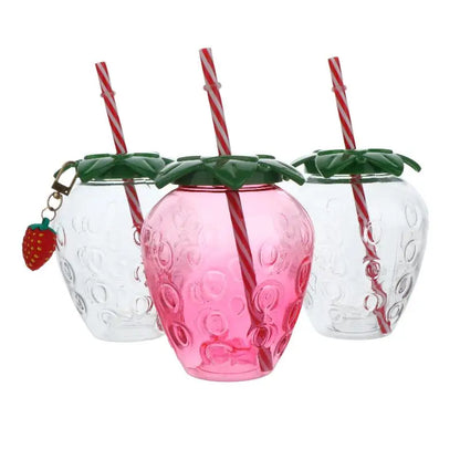 ✔Strawberry Shaped Plastic Cup With Straw Cute Water Bottle Portable Drinking Cup Beverage Cups For Summer Party Home Use