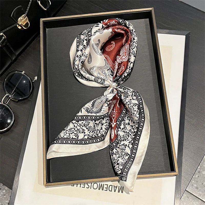 Luxury Brand 100% Natural Silk Scarf Women Design Small Square Shawl Hair Ribbon Headband Fashion Neckerchief Bandana