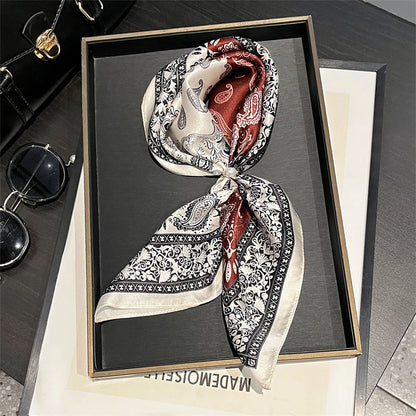 Luxury Brand 100% Natural Silk Scarf Women Design Small Square Shawl Hair Ribbon Headband Fashion Neckerchief Bandana